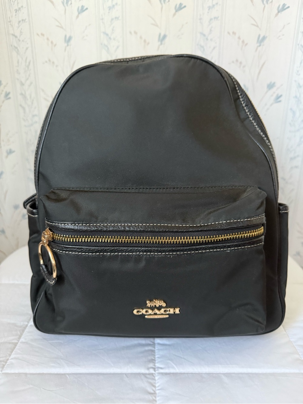 Coach Black Nylon Backpack with Leather Trim